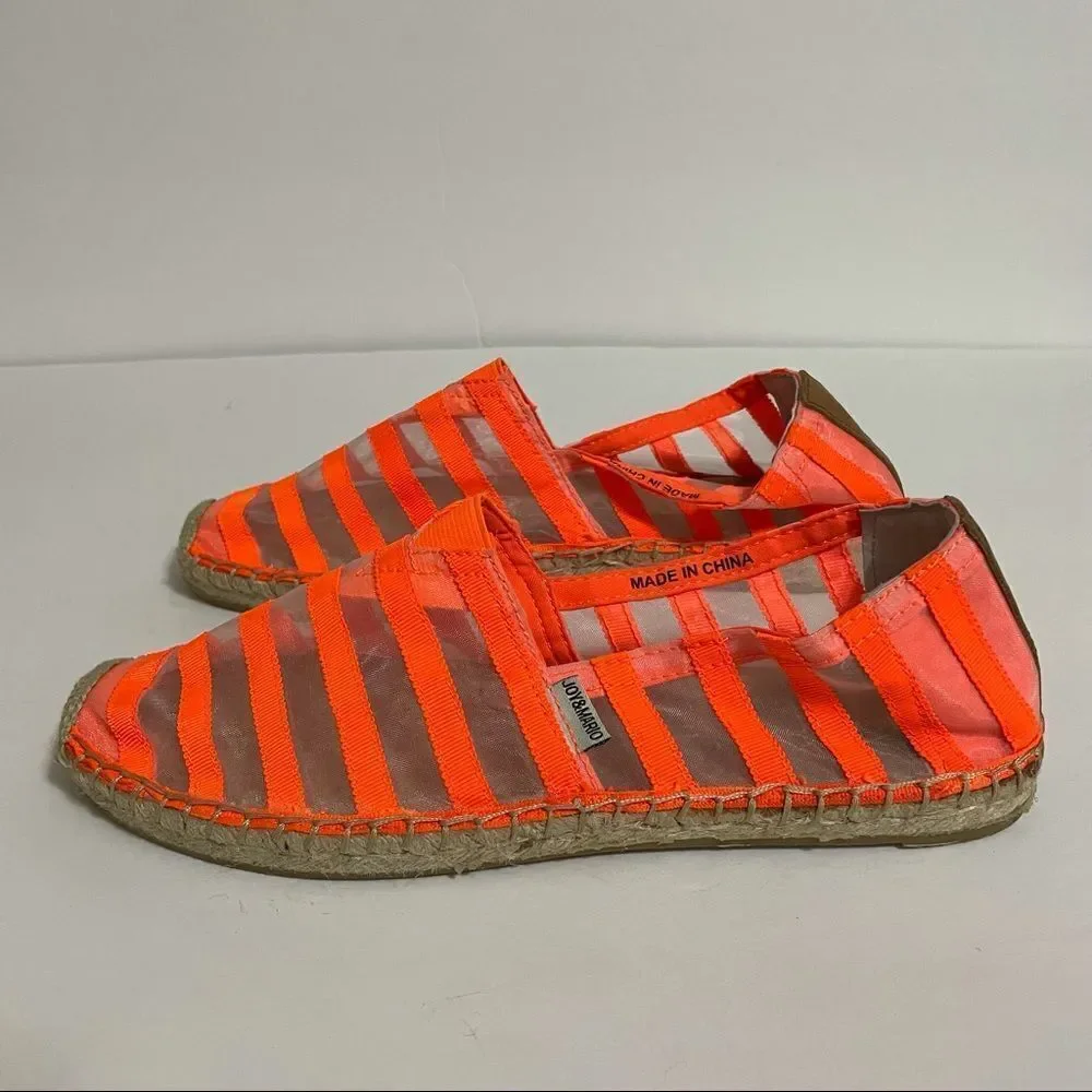Jay & Mario Neon Orange Striped Sheer Mesh Slip On Espadrilles Size 8 New